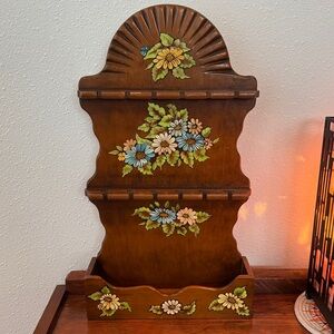 Vintage Wooden Wall Organizer with Floral Design for spoons or other small item